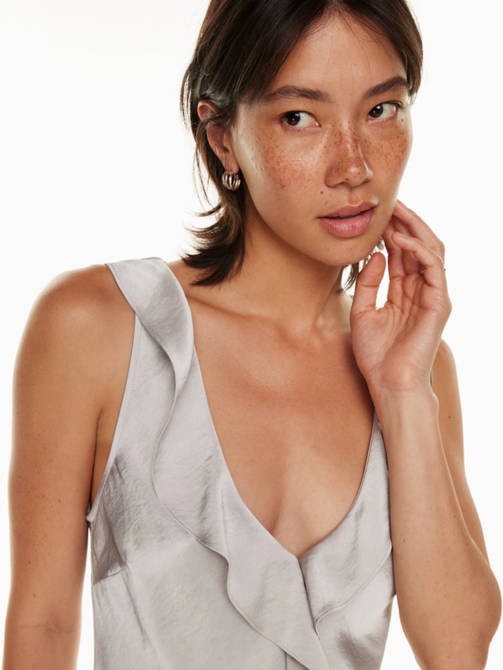 Light Blue Ruffle V-Neck Mini Hera Dress - Picture 2 of 5